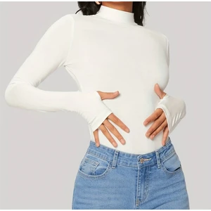 Oceans Butik Beyaz Yarım Balıkçı Atlet Boy Parmak Geçmeli  Body Darkalıp Interlok Penye Kumaş Spor Body