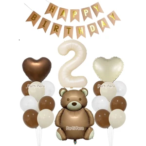 Parti Pera Retro Ayı Folyo Balon Krem Rakam Folyo Balon Retro Yıldız Folyo Doğum Günü Balon Seti