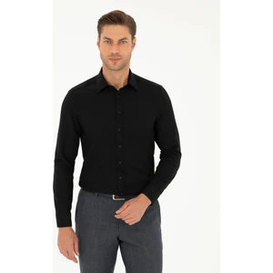 Pierre Cardin Erkek Siyah Slim Fit Armürlü Uzun Kollu Gömlek 50298055-VR046