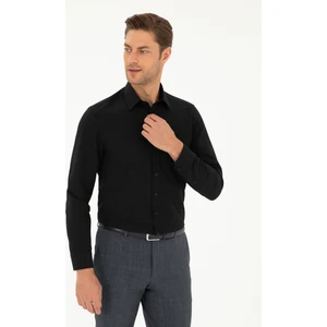 Pierre Cardin Erkek Siyah Slim Fit Armürlü Uzun Kollu Gömlek 50298054-VR046