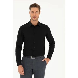 Pierre Cardin Erkek Siyah Armürlü Slim Fit Uzun Kollu Gömlek 50298040-VR046
