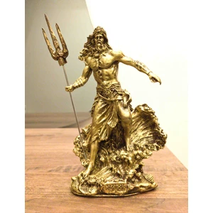 Antioch Art and Design Tasarım Poseidon Biblo 21 cm Mitolojik Heykel Ev Dekor Hediyelik Eşya Gold