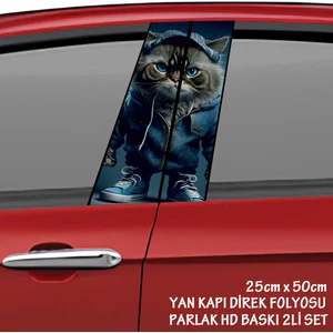 Yaramaz Mavili Kedi Renkli Baskılı Folyo Kaplama - 2li Kapı Direkleri Için Sticker Modifiye