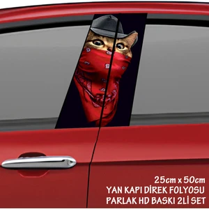 Gangester Kedi Renkli Baskılı Folyo Kaplama - 2li Kapı Direkleri Için Sticker Modifiye