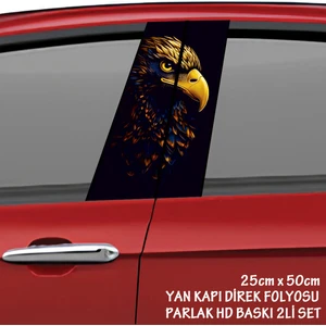 Yırtıcı Kartal Renkli Baskılı Folyo Kaplama - 2li Kapı Direkleri Için Sticker Modifiye
