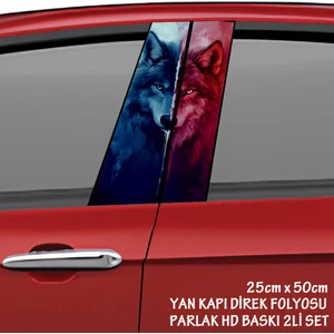 Kırmızı Mavi Kurt Renkli Baskılı Folyo Kaplama - 2li Kapı Direkleri Için Sticker Modifiye