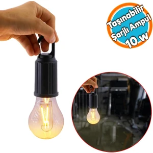 Taşınabilir Şarjlı Tasarruflu Rustik Ampul 10W LED Lamba Type-C Şarj Askılı Asma Aydınlatma