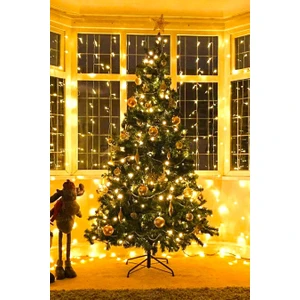 Perde 300 Ledli 10 Saçaklı Sarı Şerit LED Kumandalı 8 Modlu Perde Peri Mutfak Işık Dekoratif Lamba