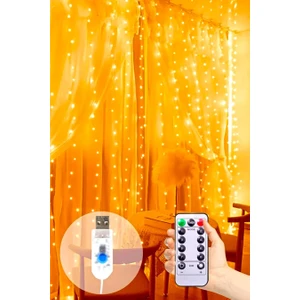 3x3 Metre Sarı Usbli Kumandalı Peri LED Dekoratif Aydınlatma Yılbaşı Çam Ağacı Ev Süsleme Doğum Günü