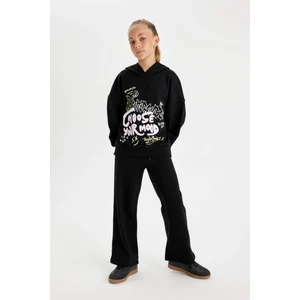 Kız Çocuk Siyah Wide Leg Geniş Bol Paça Beli Lastikli Basic Düz Eşofman Altı D0743A824AU