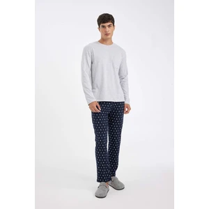 Erkek Pijama Takım Bisiklet Yaka Uzun Kollu Üst Desenli Beli Lastikli Alt D0937AX24AU