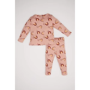 Kız Bebek Pijama Takımı Gökkuşağı Baskılı Uzun Kollu Fitilli Kaşkorse Üst Beli Lastikli Uzun Alt D6801A5NS