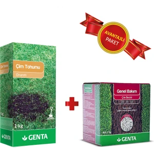 Onarım Çim Tohumu 1 kg - Genta Genel Bakım Çim Gübresi 1 kg - Çim Onarım Paketi