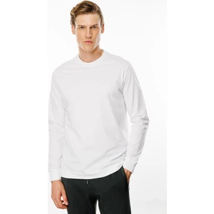 Desen Triko Erkek Sıfır Yaka Basic Uzun Kollu Pamuklu T-Shirt Beyaz