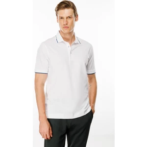 Desen Triko Erkek Polo Yaka Yakası Çizgili T-Shirt Beyaz