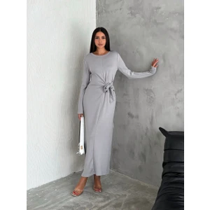 Ded Collection Kadın Önü Bağlama Detaylı Uzun Kol Uzun Modal Elbise