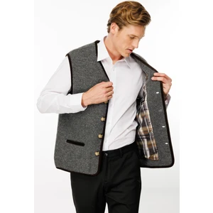 Desen Triko Erkek V Yaka Astarı Desenli Yün Yelek Füme