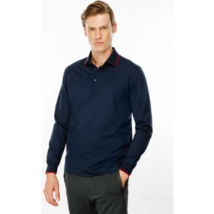 Desen Triko Erkek Polo Yaka Uzun Kollu Sweatshirt Lacivert