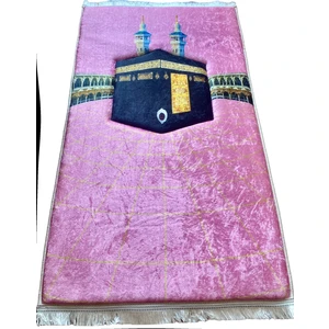 3 cm Kalın Süngerli Seccade Pembe Kabe Desenli Diz Ağrıtmaz Namazlık - 70X120 cm