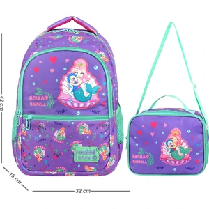 Lisanslı Deniz Kızı Deri Nakış Desenli Kız Çocuk Ilkokul Sırt Çantası ve Beslenme Çantası