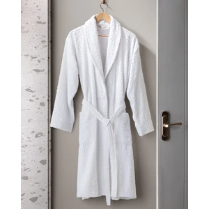 Madame Coco Bernay %100 Pamuk Jakarlı Unisex Şalyaka Bornoz - Beyaz - Natural Koleksiyon