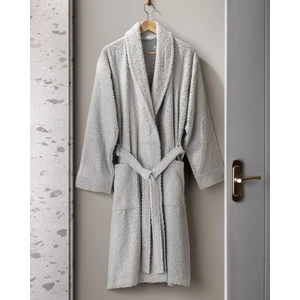 Madame Coco Bernay %100 Pamuk Jakarlı Unisex Şalyaka Bornoz - Gri - Natural Koleksiyon