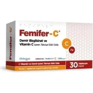 Femifer-C Demir Bisglisinat ve Vitamin C İçeren Takviye Edici Gıda 30 Vejetaryen Kapsül