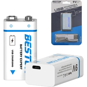 9VC-10CV USB Type-C Şarjlı Pil 9V 3700 Mah Li-Ion