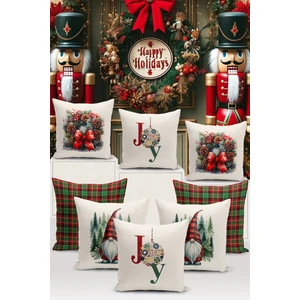 Bertille Home Yılbaşı Serisi Çift Tarafı Dijital Baskılı  8'li Kırlent Kılıfı Seti (Christmas Noel Cushion Cover)