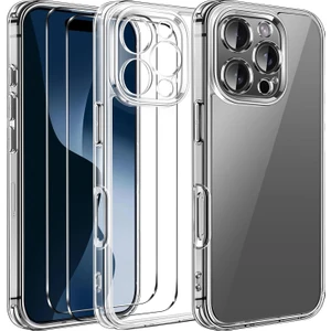Apple iPhone 16 Pro Max Şeffaf Silikon Kılıf + 2 Adet Cam Ekran Koruyucu Seti