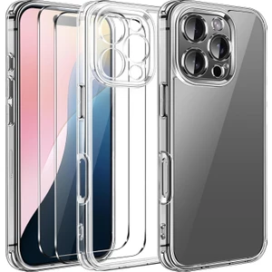 Apple iPhone 16 Pro Şeffaf Silikon Kılıf + 2 Adet Cam Ekran Koruyucu Seti