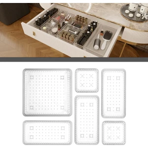 Meleni Home 6'Lı Çekmece Içi Çok Amaçlı Organizer -Kozmetik Takı Makyaj Organizeri Dolap Içi Düzenleyici Şeffaf