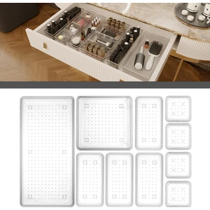 Meleni Home 10'lu Şeffaf Çok Amaçlı Organizer - Kozmetik Takı Makyaj Düzenleyici Dolap İçi