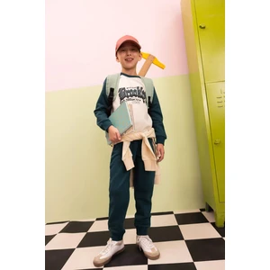 Erkek Çocuk 2'li Takım Baskılı Bisiklet Yaka Sweatshirt Üst Beli Lastikli Jogger Eşofman Altı D2033A824AU
