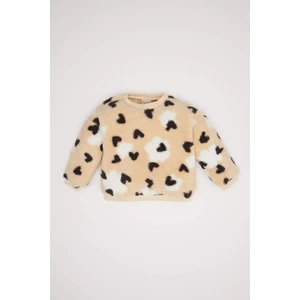Kız Bebek Bisiklet Yaka Kalp Desenli İçi Yumuşak Tüylü Welsoft Pelüş Sweatshirt D6196A5NS