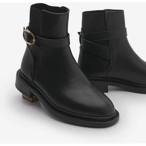 Kadın Altın Tokalı Lastikli Günlük Bot Rodop Siyah