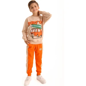 Pamuklu Surf Up Baskılı Erkek Çocuk Ikili Takım Turuncu