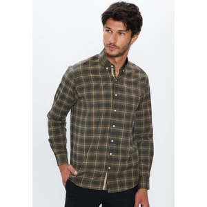 Klasik Fit Ekoseli Biyeli Yaka Düğmeli Erkek Gömlek10