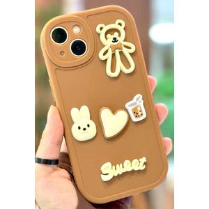 Vip Case Apple iPhone 14 Ayıcık Desenli Sevimli 3 Boyutlu Tatlı Şirin Kamera Korumalı Silikon Shape Kılıf