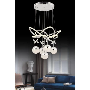 Pera Jewelry LED Avize Modern Kelebek 5li Krom 3 Renk Işık Kumandalı Avize