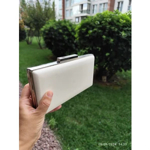 Kırık Beyaz Kutu Model Abiye Çanta Organik Materyal Moda 22x12 cm