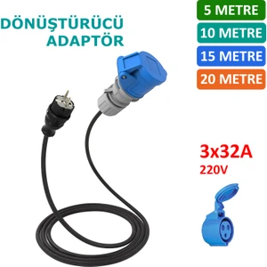 5m, 3X32A 220V ile Çalışan Cihazınızı, 220V Ev Tipi Prize Bağlar. Elektrikli Araç Şarj İstasyonu Dönüştürücü Adaptör