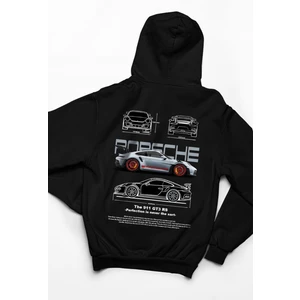 Porsche Ön ve Sırt Baskılı Siyah 3 Ip Kalın Kumaş Unisex Sweatshirt Hoodie