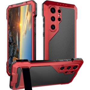 Seashell Digital Anti-düşen Telefon Kılıfı için Samsung Galaxy S24 Ultra Kılıf Silikon + Metal Kickstand Telefon Kapağı, PET Ekran Filmi-Kırmızı (Yurt Dışından)