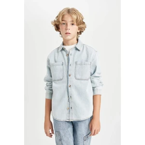 Erkek Çocuk Oversize Geniş Kalıp Polo Yaka Cepli Jean Uzun Kollu Gömlek C3858A824AU