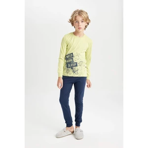 Erkek Çocuk Pijama Takım Yazı Baskılı Uzun Kollu Üst Beli Lastikli Uzun Alt D2896A824AU