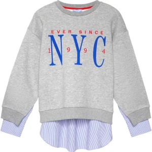 Sırtı Gömlek Matchli Baskılı Sweatshirt Gri