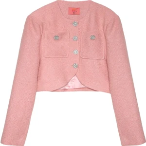 Parlak Taşlı Simli Tüvit Ceket Pembe