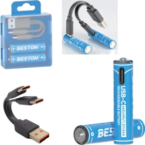 P2-01C USB Type-C Şarjlı Pil Aaa Ince Kalem 666 Mah Li-Ion 2li Paket
