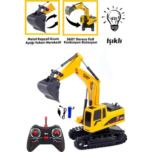Yıldırım Oyuncak Uzaktan Kumandalı Full Fonksiyon Şarjlı Işıklı Kepçe 360 Derece Dönen Kepçe Kısmı Metal Model Kazıcı